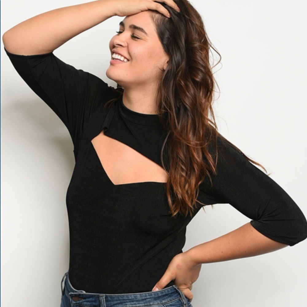 New Plus Size 0X 2X 3X Bodysuit keyhole curvy